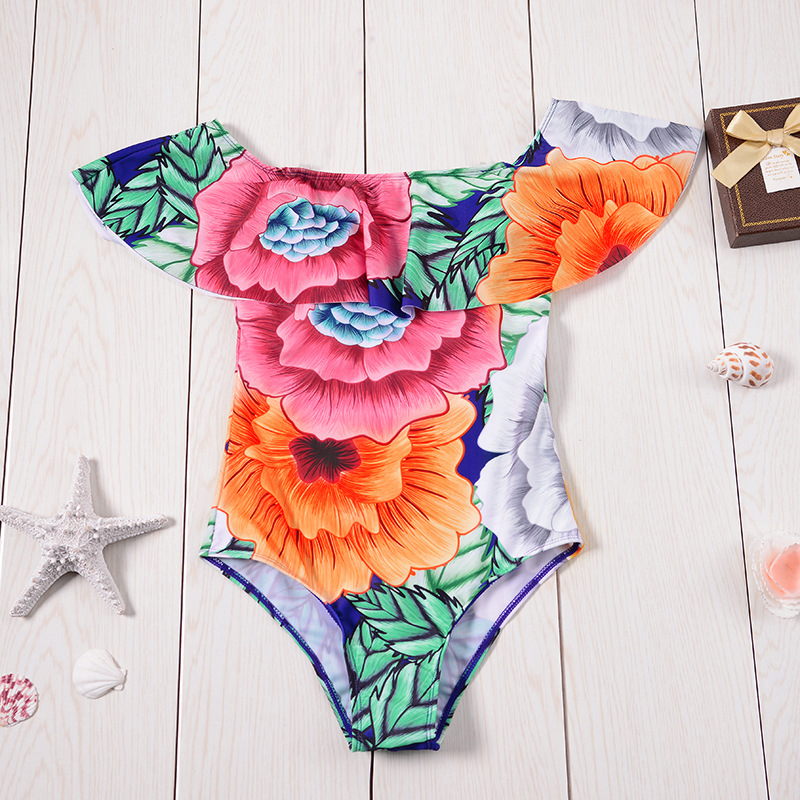 Floral Print Halter Ruffled Off-Shoulder Swimsuits
