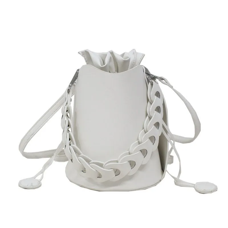 Trendy Fashion Net Red Bucket Bag Niche Design Diagonal Cross Ocean Shoulder Bag Casual Female Bag - White