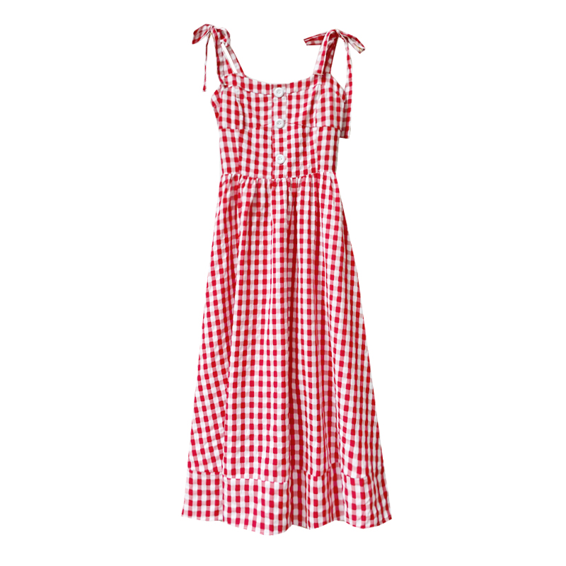 Retro Sweet Girl Gentle First Love Plaid Lace Sling Small Dress