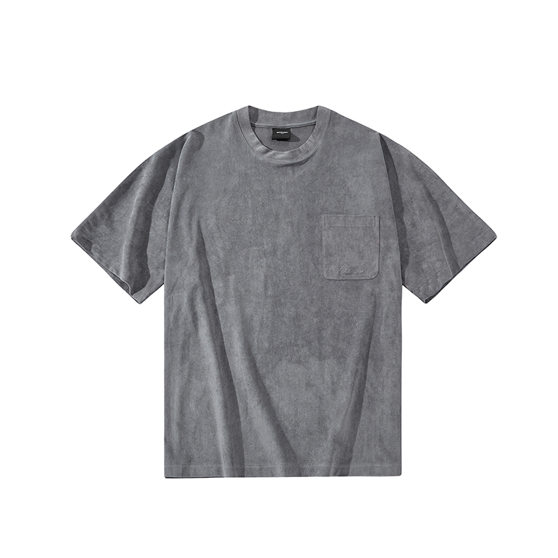 Patch Pocket Embroidered Suede Short-sleeved Tide Brand Casual Loose Simple Wild Basic Tee