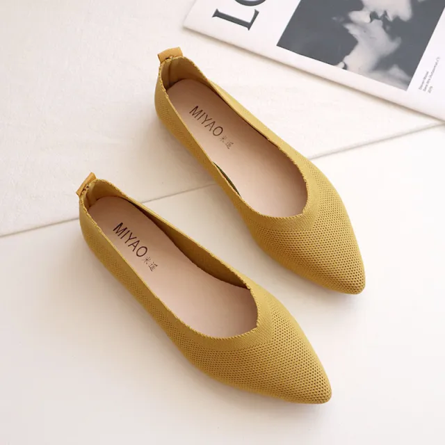 New Pointed Flat Knit Breathable Shallow Soft Sole Lazy Shoes Yellow - Shop at LoveMi