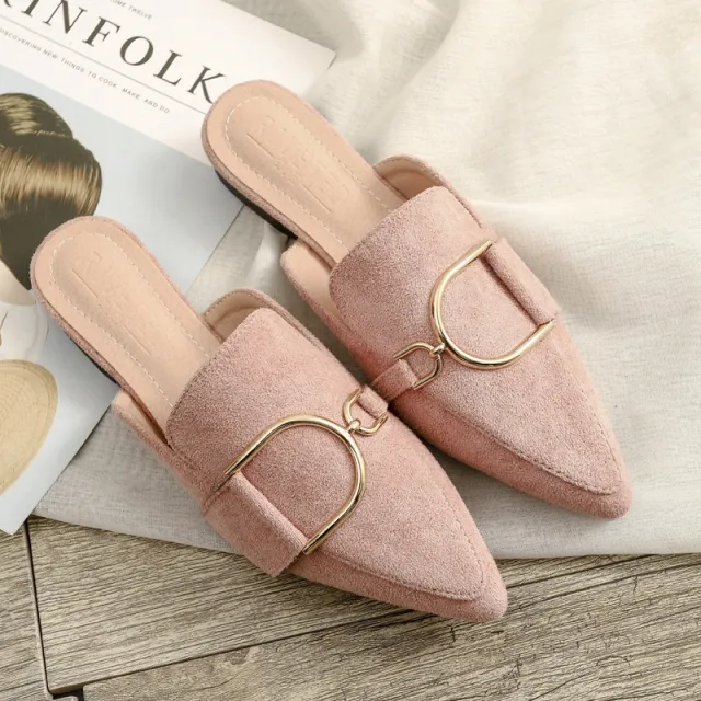 Womens Flats Shoes Mules Slippers Decoration Metal Pink - Shop at LoveMi