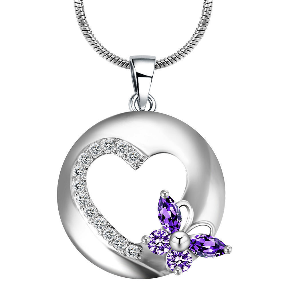 New Bow Knot Heart Pendant, European And American Fashion Inlaid Amethyst Necklace