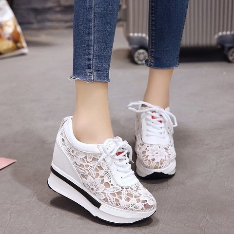 Breathable Hollow Platform White Shoes