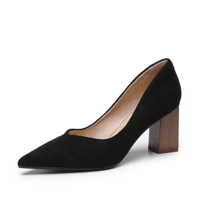 High Heeled Shoes Women New French Girls' Workplace Shoes Lattice Thick Heeled Pointed British Style Single Shoes Fashion Black - Shop at LoveMi