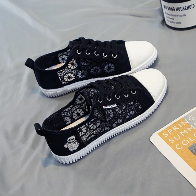 Fashion Breathable Flat Lace Mesh Shoes Black - Shop at LoveMi