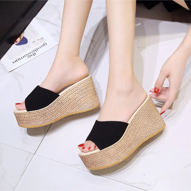 Womens Sandals Shoes Wedge Sequins Slippers Flock Thick Platform Flip Black - Shop at LoveMi