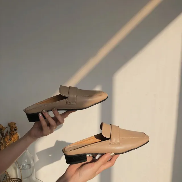 Womens Flats Shoes Mules Slippers Cover Toe Loafers Pu Khaki - Shop at LoveMi