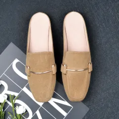 New Flat-bottomed Baotou Half Slippers Female Lazy Casual Wear Outside - Khaki - View 1