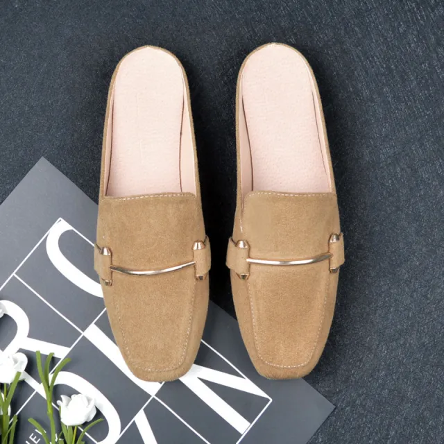 New Flat bottomed Baotou Half Slippers Female Lazy Casual Wear Outside Khaki - Shop at LoveMi