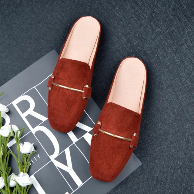 New Flat bottomed Baotou Half Slippers Female Lazy Casual Wear Outside Red - Shop at LoveMi