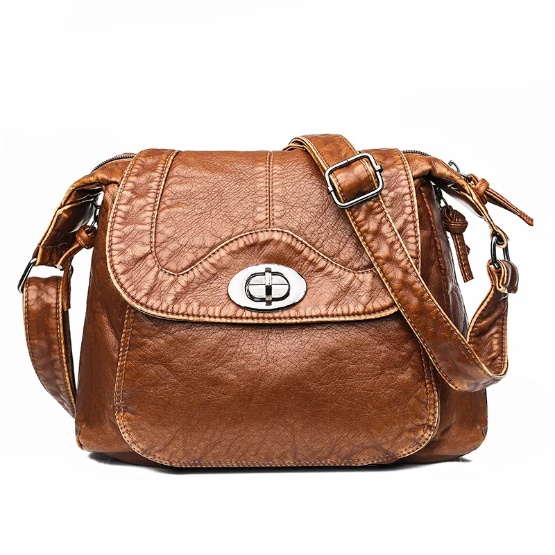 Ladies PU Leather Diagonal Small Square Bag - Brown