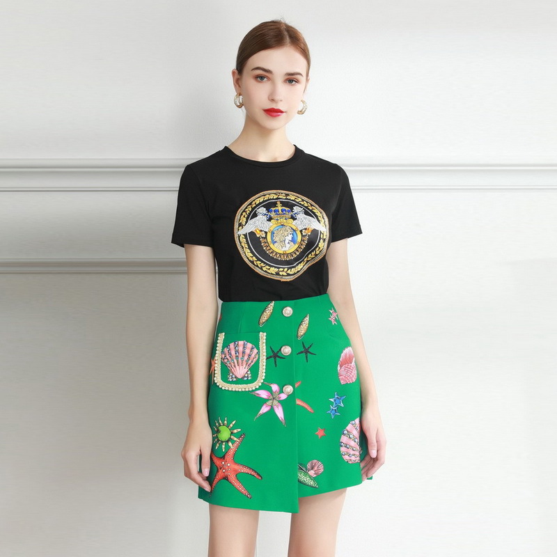 Title 2, Summer Irregular Skirt With Pearl Buttons And T...