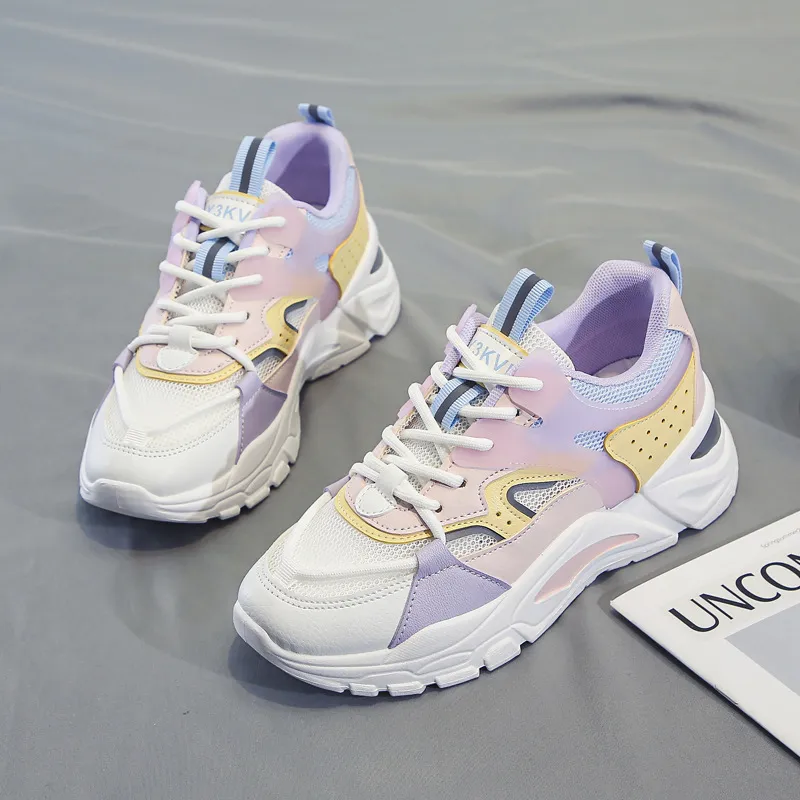 Fashionable Breathable Mesh Platform Sneakers - Purple