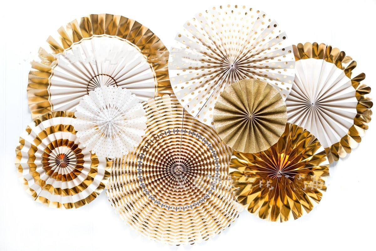 8piece golden paper fan set