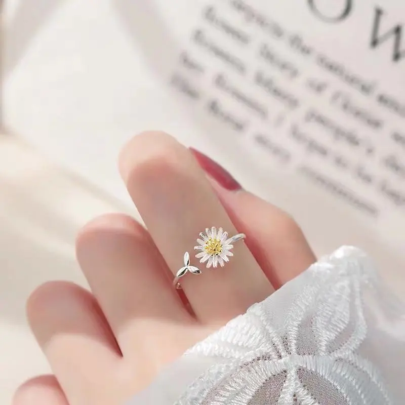 CIAXY 925 Sterling Silver Flower Rings for Women Adjustable Size Rings Fashion Party Jewelry Gift Anillos Mujer