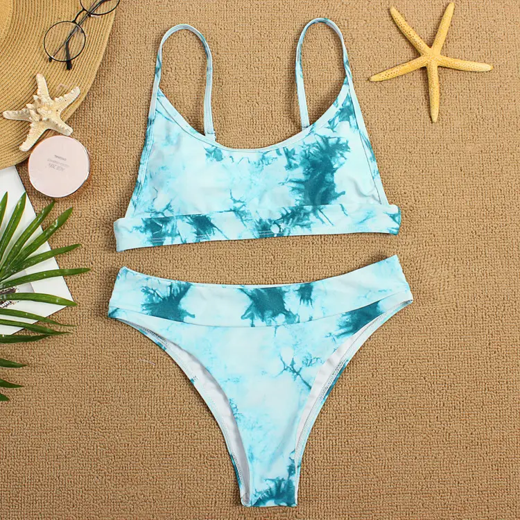 European And American Foreign Trade Women's Split Swimsuit Sexy Tie-dye Gradient Gather Bikini