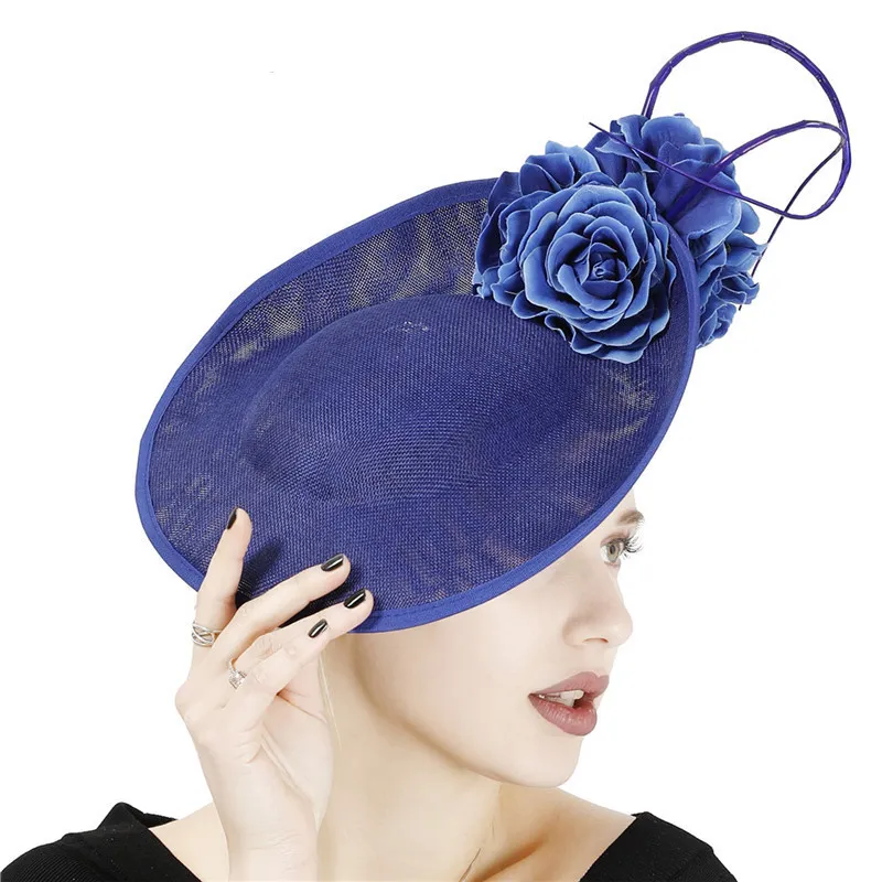 Headdress Bride Beige Top Hat Imitation Linen Headband Hairpin Dual-use - Royal Blue