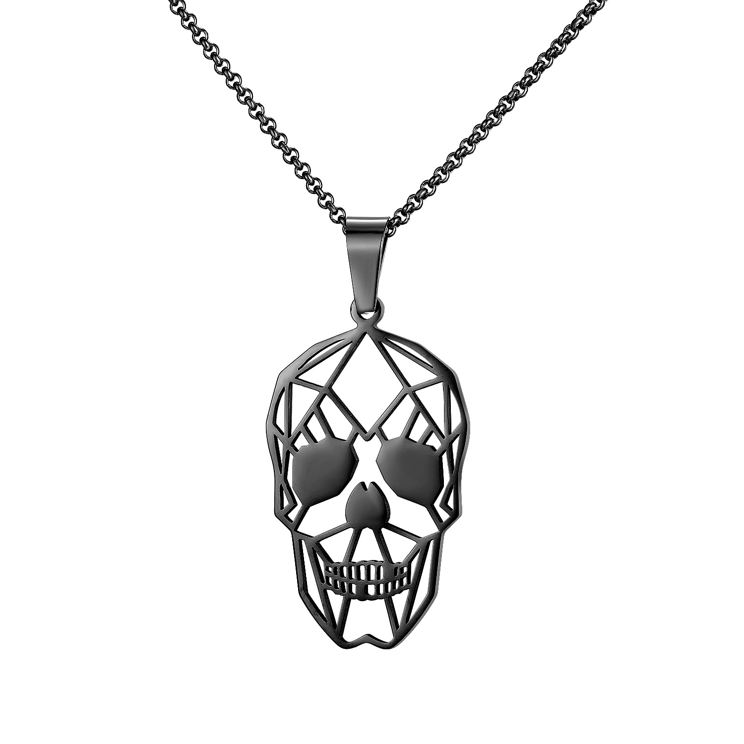 Personality Trend Gothic Hip Hop Hollow Skull Titanium Steel Necklace