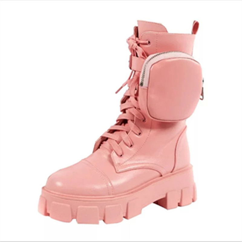 Women's European And American Round Toe Lace Up Thick-soled Large Size Short Boots Motorcycle Boots