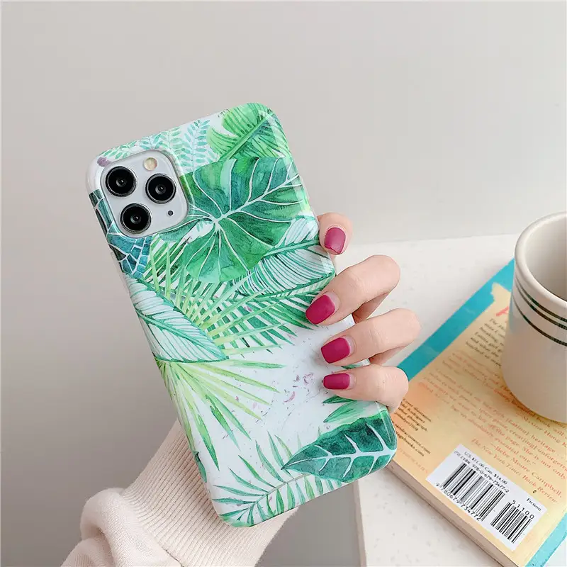 Frosted Phone Case Green Leaf XR Protective Cover Matte