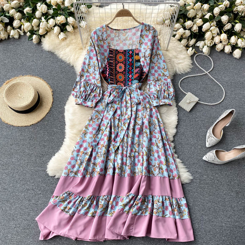 Design Sense Color Block Floral Holiday Dress