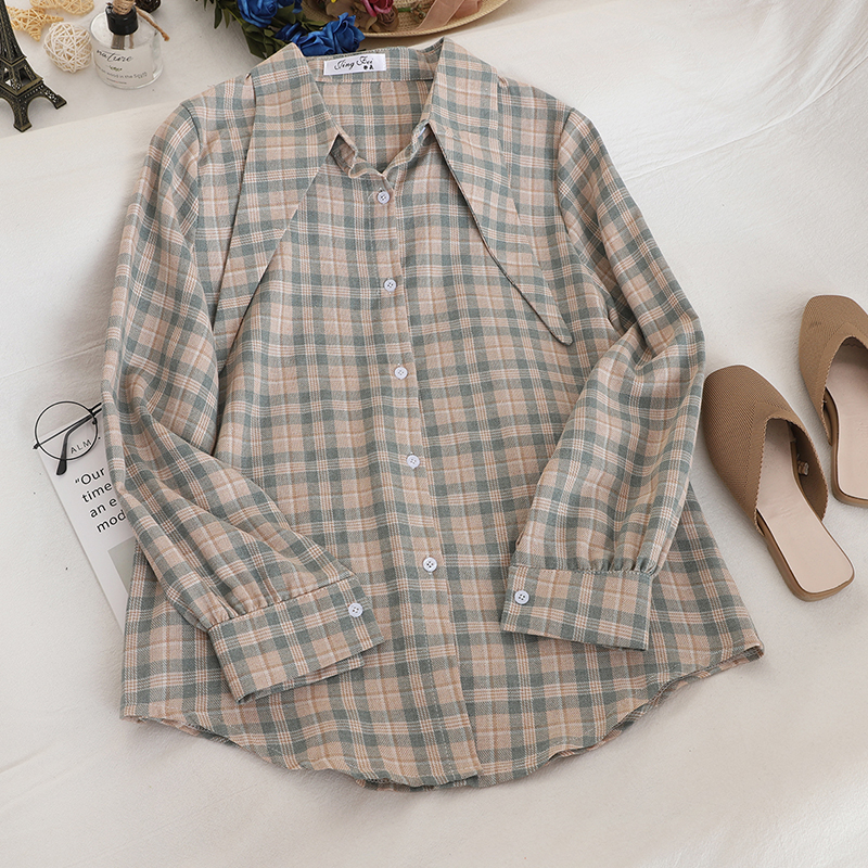 Autumn And Winter Fashion Suit Women's Neckline Tie Check Shirt