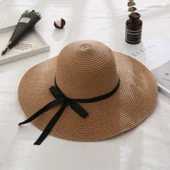 Women Summer Travel Beach UV Protection Bowknot Wide Brim Straw Hat Sun Cap UV Protection Bowknot Wide Brim Straw Hat Sun Cap - Ribbon Big Eaveskhaki - View 1