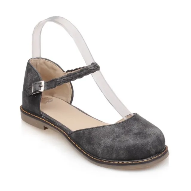 Round Toe Flat Women's Shoes Hollow Buckle Sandals Grey - Shop at LoveMi