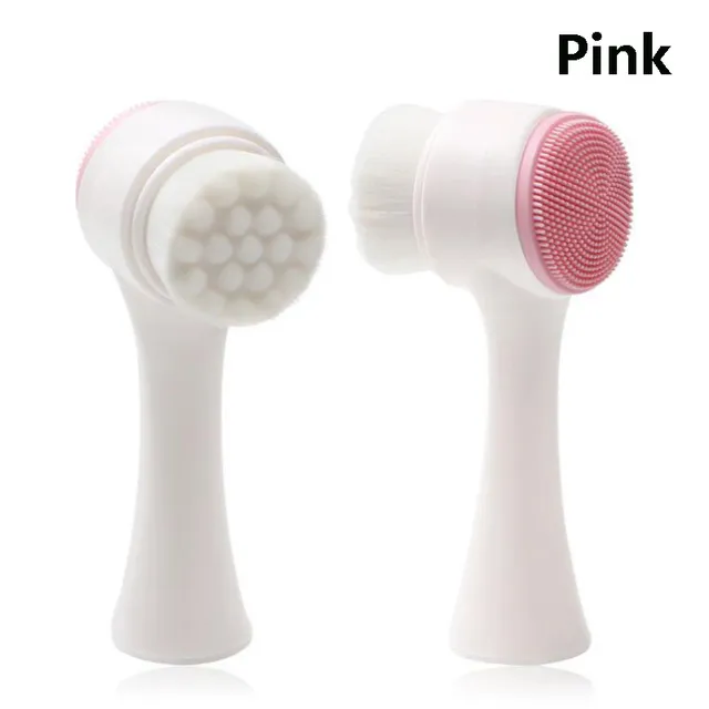 Double sided Silicone Skin Care Tool Facial Cleanser Brush Face Cleaning Vibration Facial Massage Washing Product Pink - Shop at LoveMi