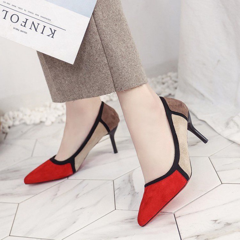 Pointed Toe Color Matching Party Shoes Stiletto Heels