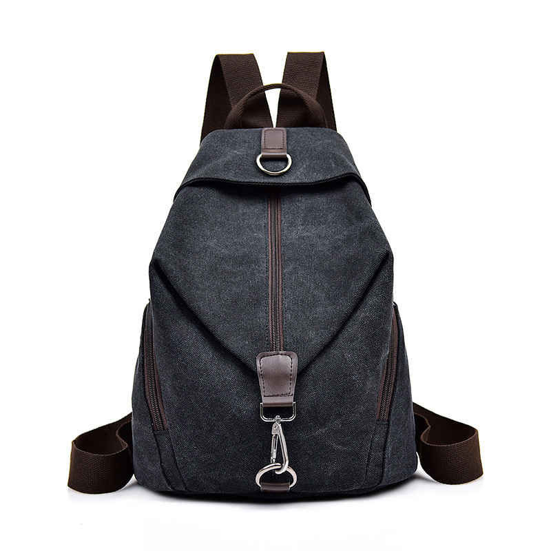 Schoolbag Female Backpack Men's Casual Travel Canvas Bag Black - Shop at LoveMi
