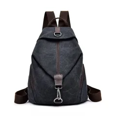 Schoolbag Female Backpack Men's Casual Travel Canvas Bag - Black - View 1