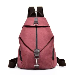 Schoolbag Female Backpack Men's Casual Travel Canvas Bag - Red - View 1