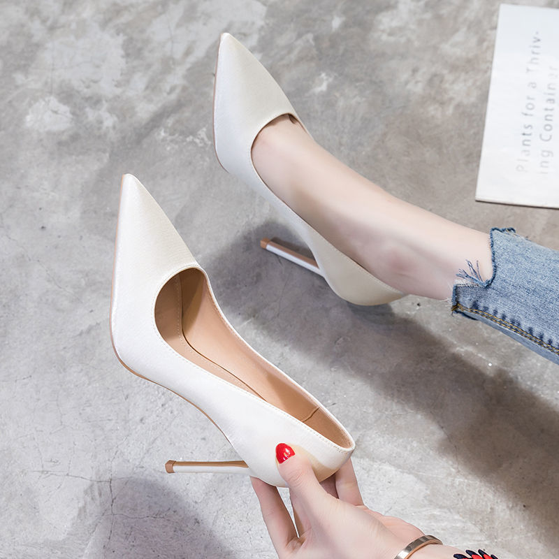 Stilettos White Pointed Toe Single Shoes Summer