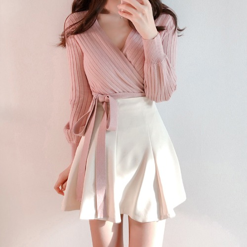 Korean Style Solid Color Flared Skirt High Waist Large Size A line Short Skirt Pleated Skirt Pink - Shop at LoveMi