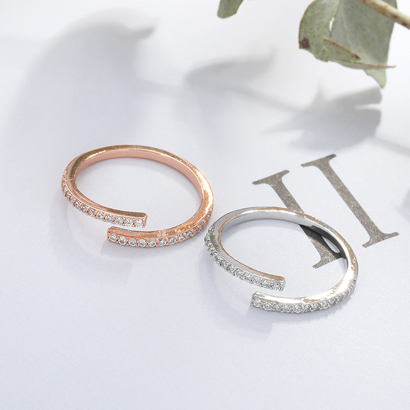 Silver Ring Female Korean Temperament Row Diamond Line