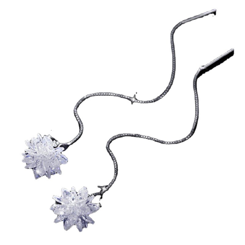 Fashion Ice Flower Ear Line Silver Earrings