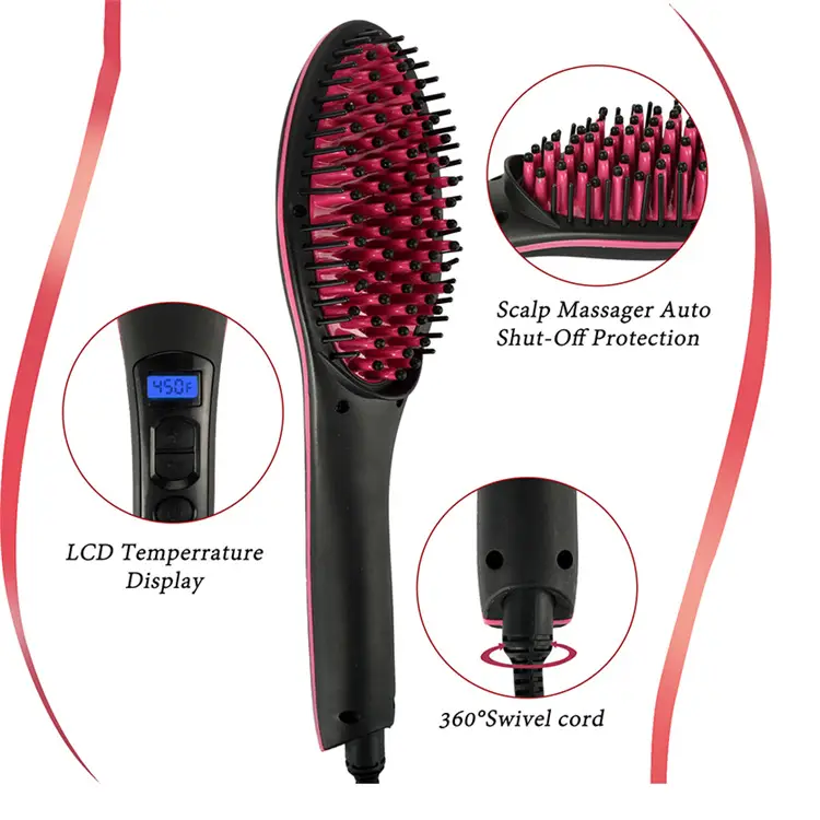 Electric Hair Straightening Comb with LED Temperature Display and Swivel Cord