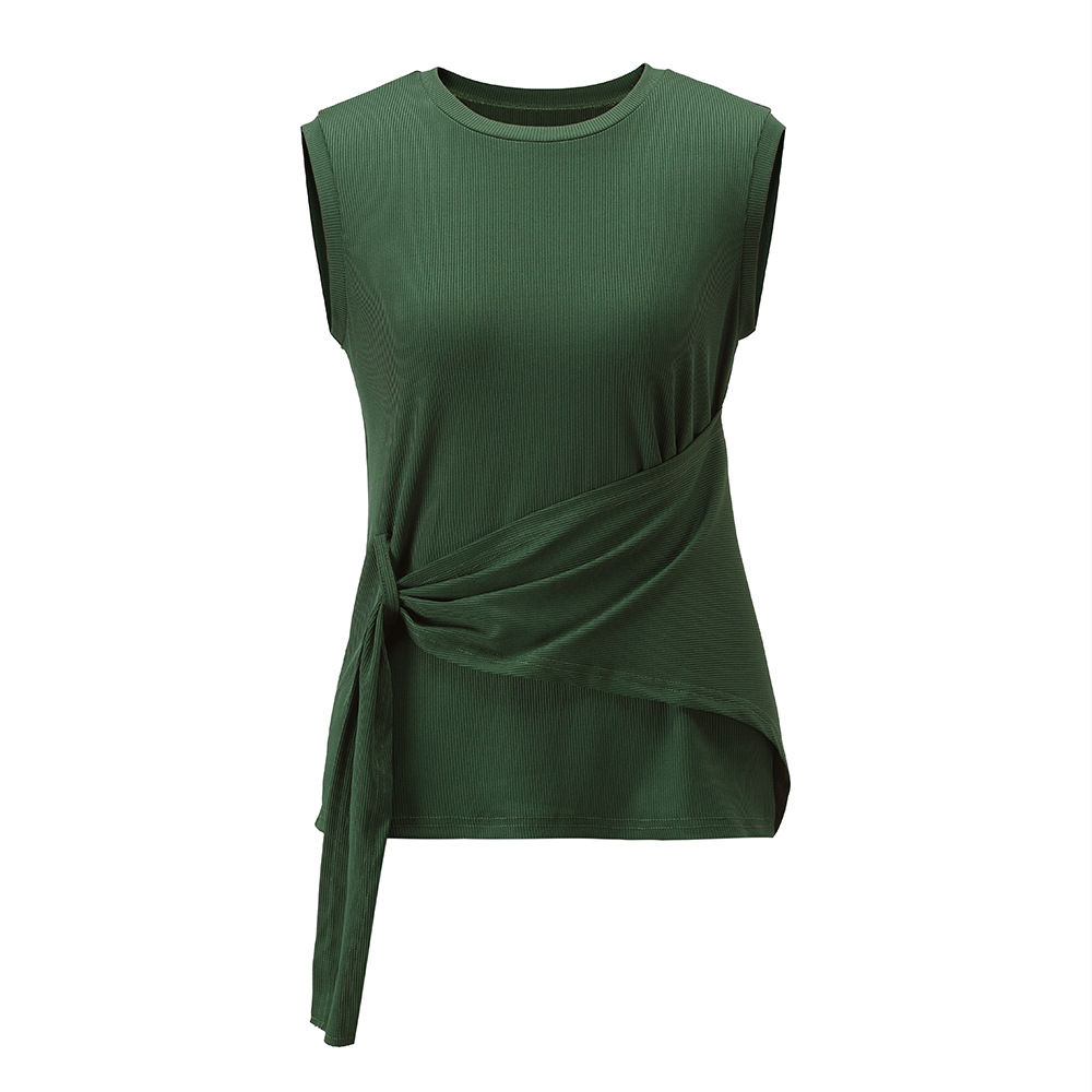 Summer New Round Neck Sleeveless Top Slim Knit Casual Shirt