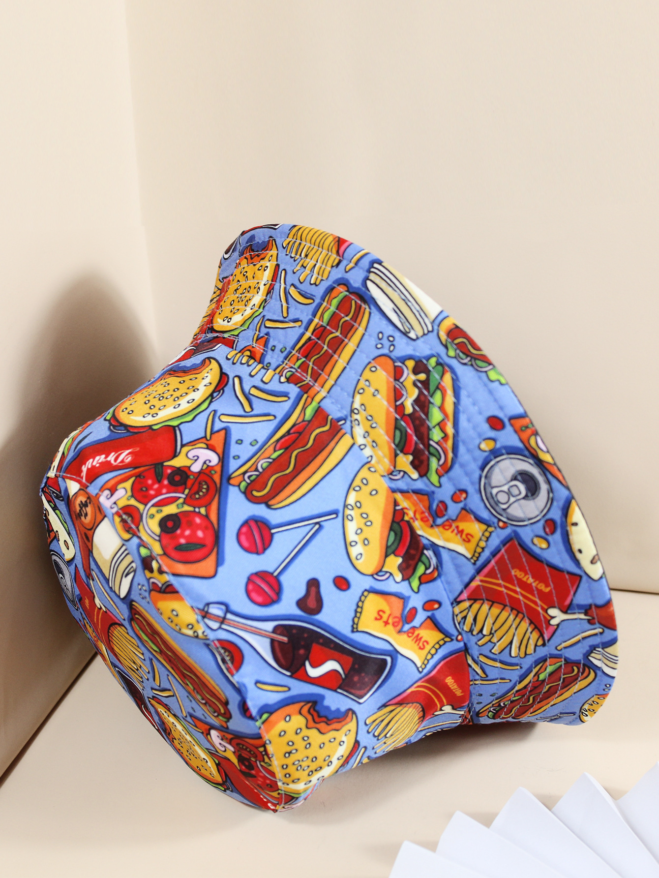 Coke Burger Fries Printing Double-sided Fisherman Hat Female Tide Brand Sun Hat Sunscreen Basin Hat Men And Women Hat