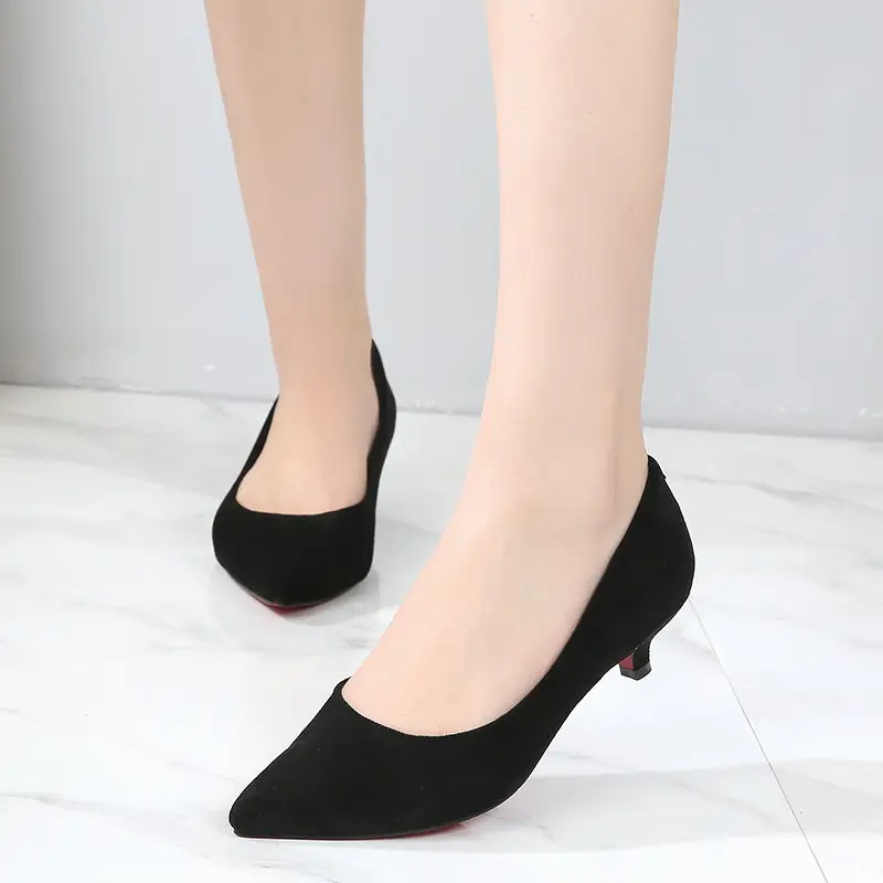 New Summer Large Size Women's Shoes 41-43 Stiletto Low Heel High Heels 3cm Pointed Toe Net Red Women's Singles Low Heel