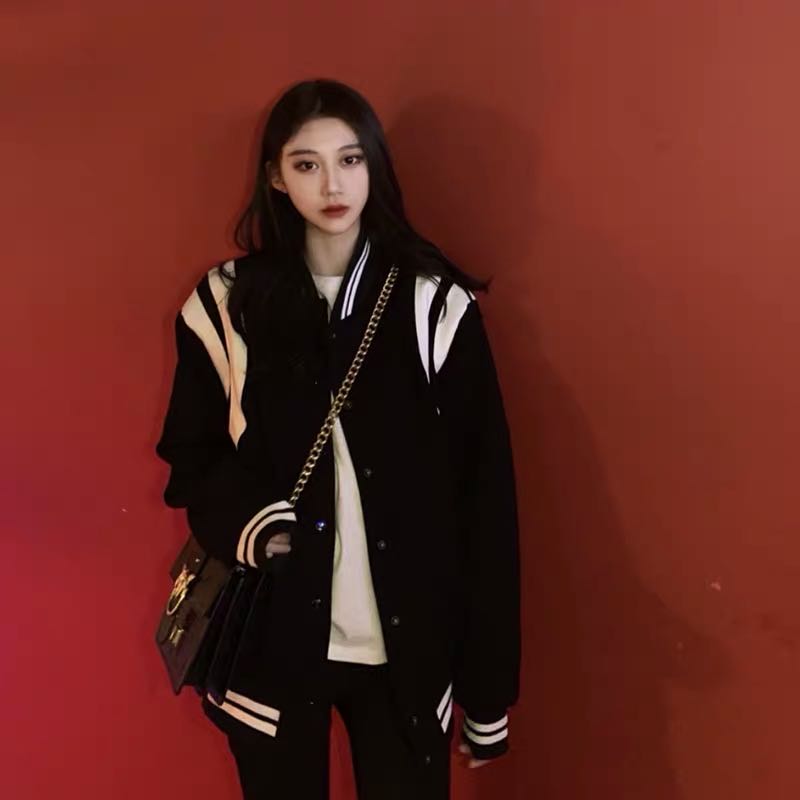  spring and autumn new baseball uniform women's jacket ins tide Korean version of loose student bf wind thick woolen jacket