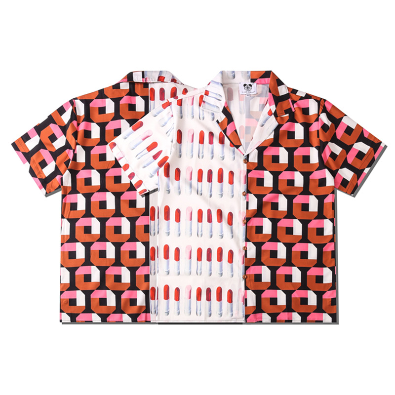 Short-sleeved Shirt With Double Fun Print Hip-hop Loose Hawaiian Couple Shirt