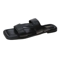 Fashion Ladies Cross Flat Sandals - Black - View 1