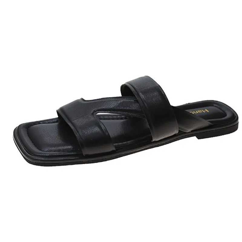 Fashion Ladies Cross Flat Sandals - Black