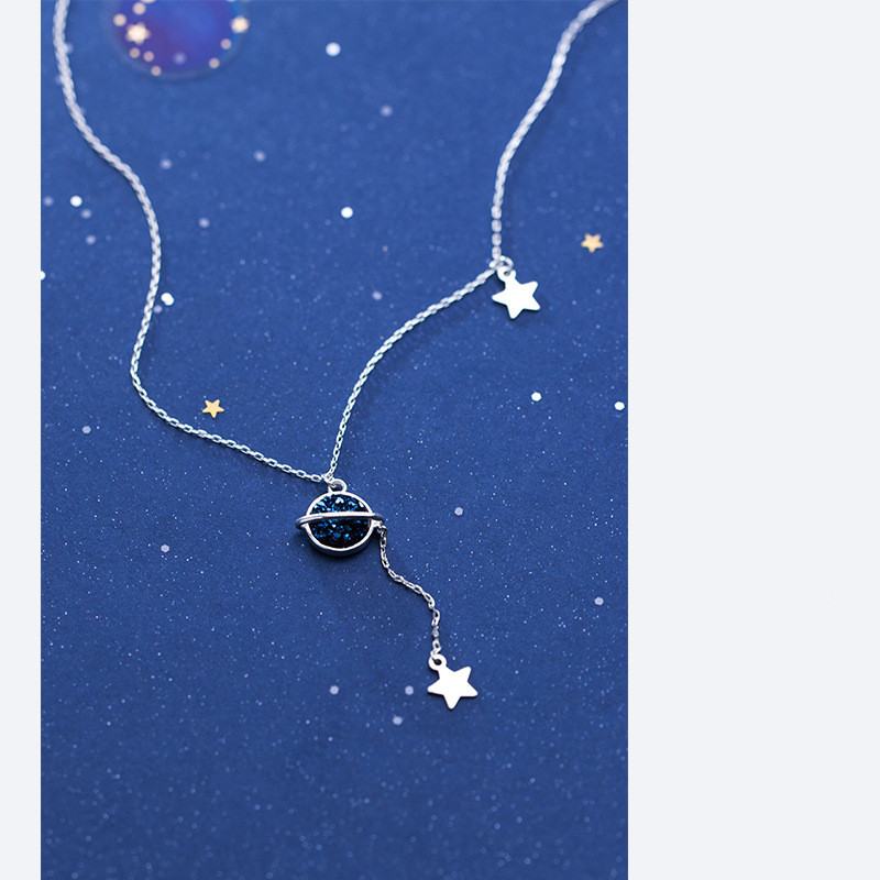S925 Silver Necklace Sweet Synthetic Kyanite Planet Star Necklace
