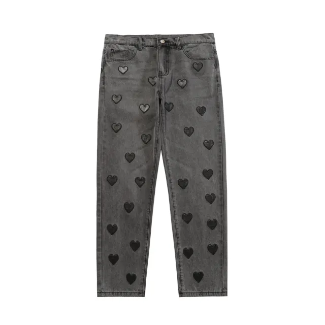 Love Embroidered Patch Loose Straight Center Men's And Women's Casual Pants Black - Shop at LoveMi