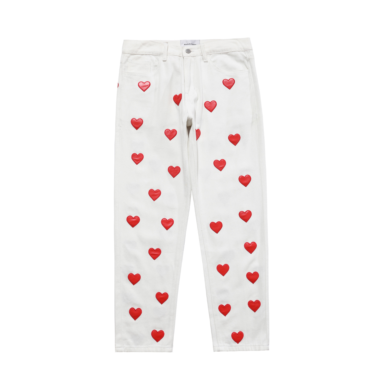 Love Embroidered Patch Loose Straight Center Men's And Women's Casual Pants