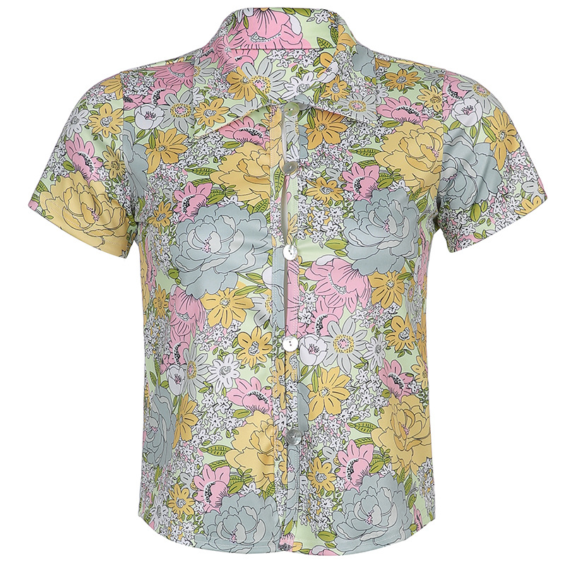 Printed Lapel Buttoned Shirt, High-waisted, Bootcut Trousers, Casual Contrast Suit